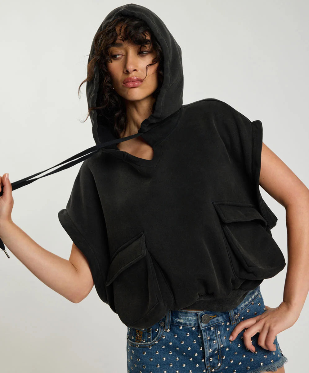 Puff Power Cropped Zip-Off Hoodie / Vintage Black