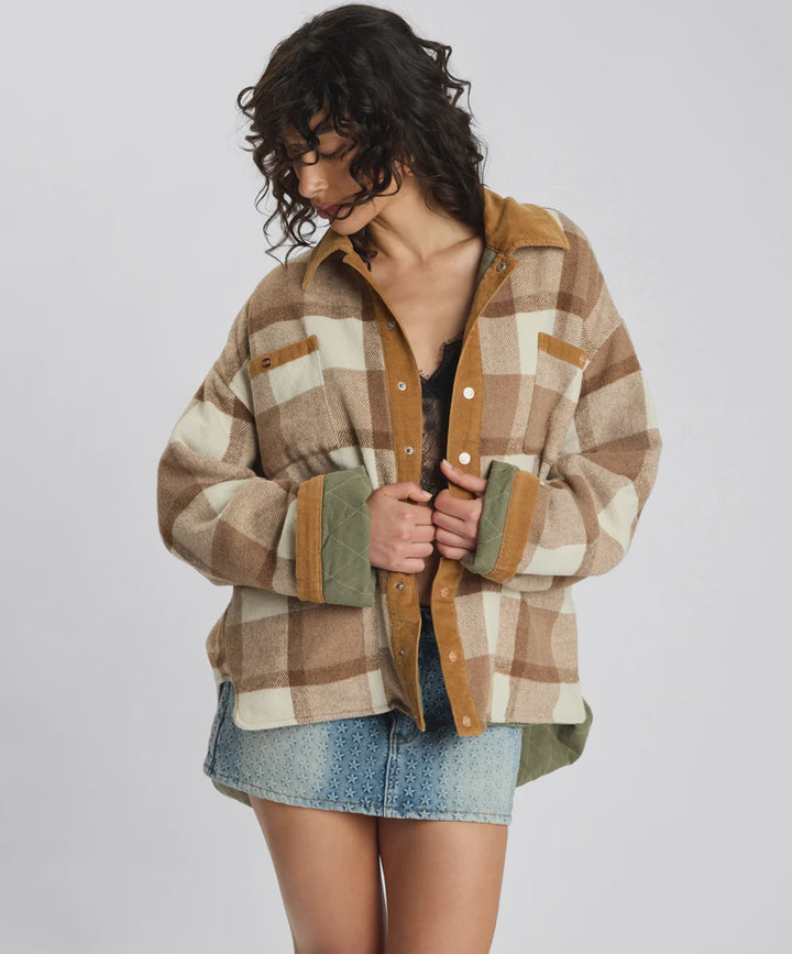 Vintage Padded Oversized Fleece Jacket / Tan Check