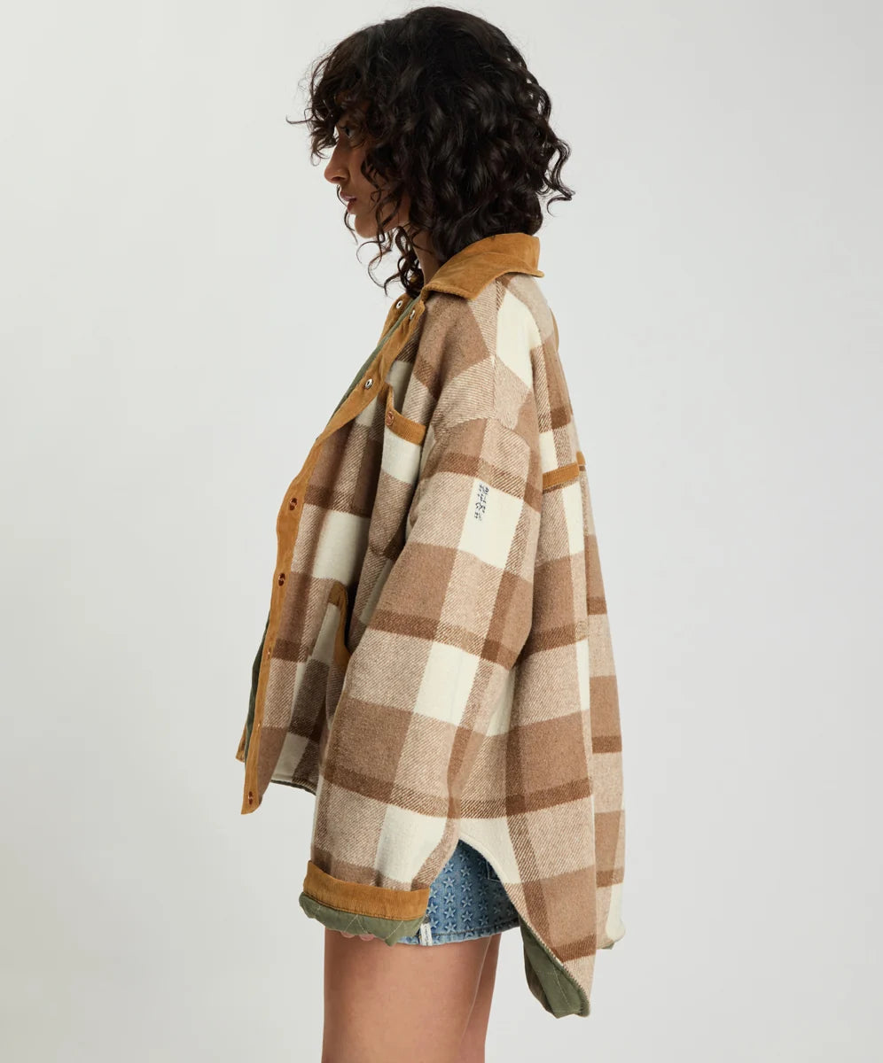 Vintage Padded Oversized Fleece Jacket / Tan Check