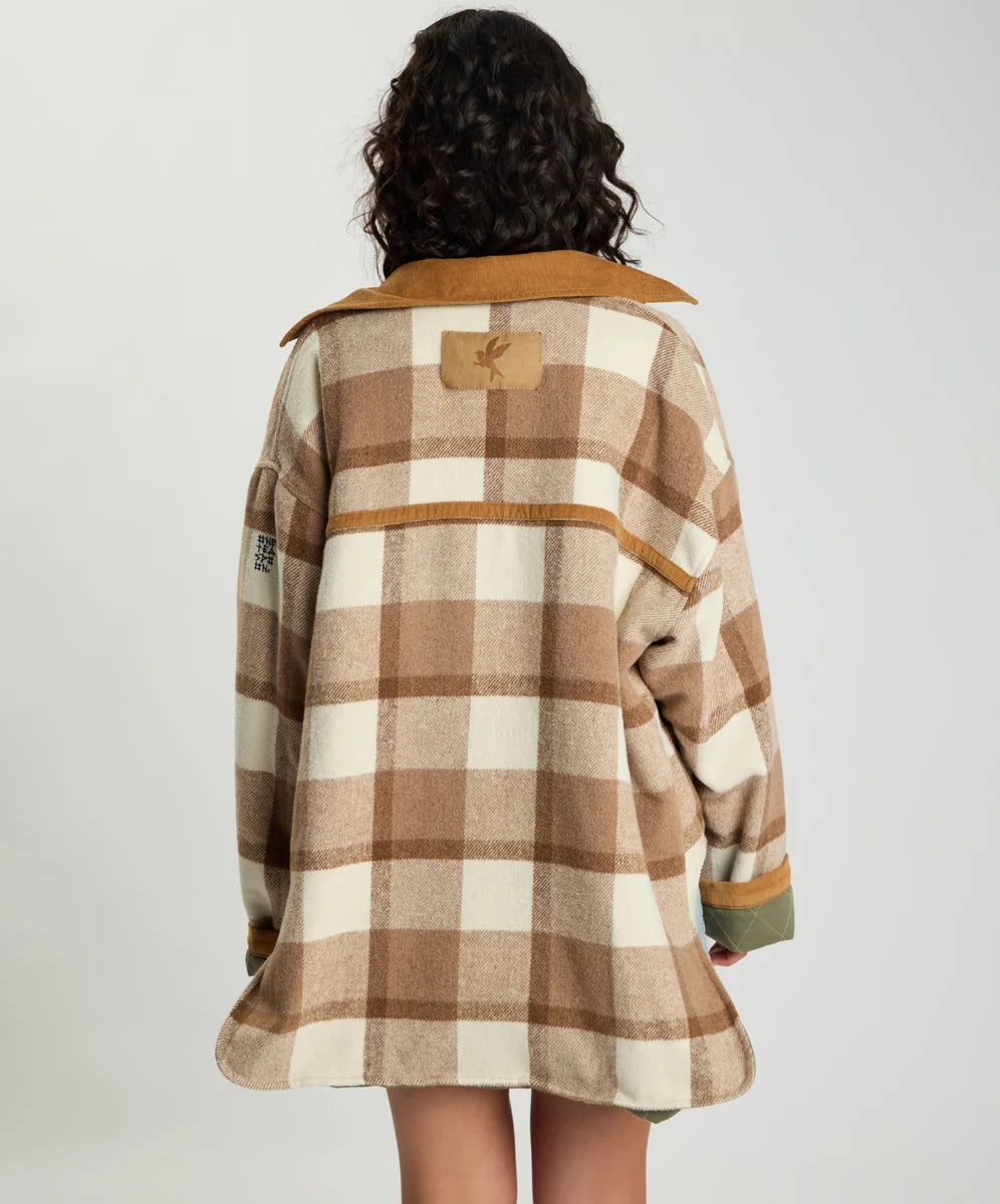 Vintage Padded Oversized Fleece Jacket / Tan Check