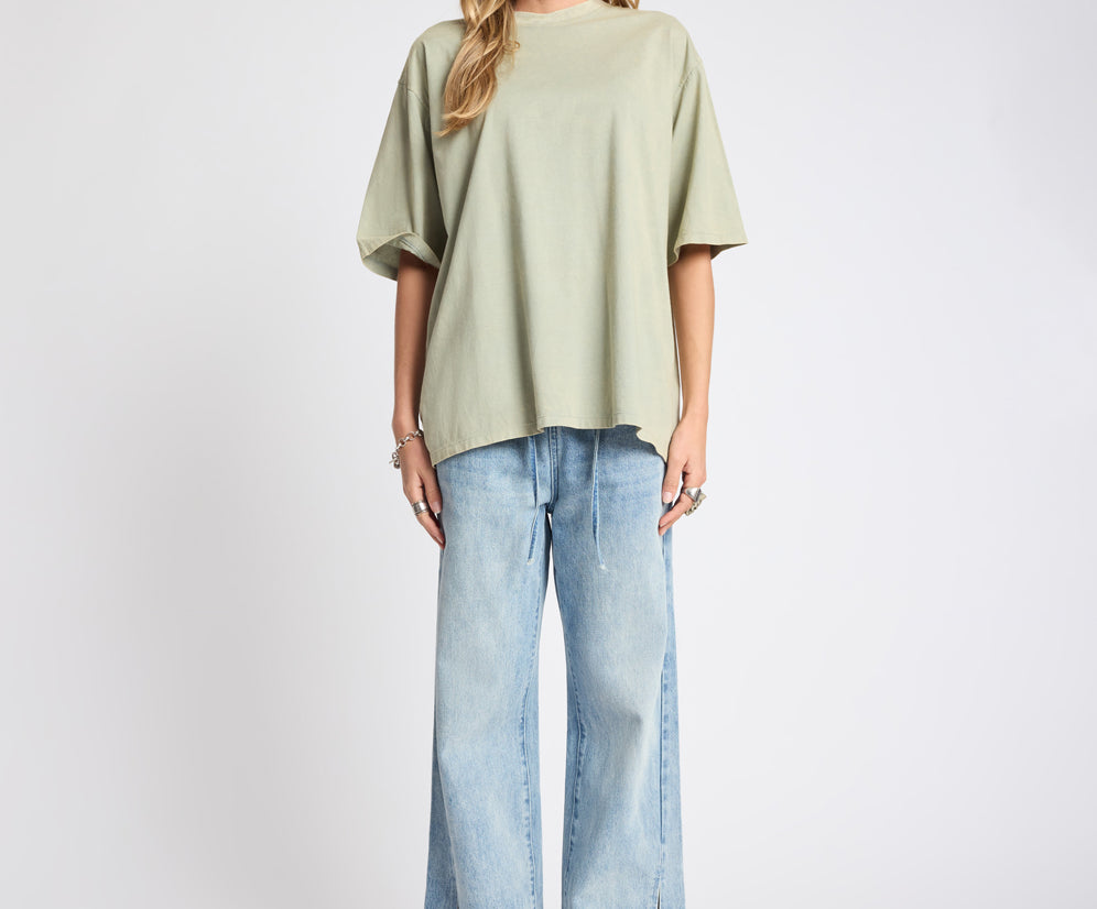 one teaspoon SALTY DOG ROADHOUSE MID WAIST WIDE LEG DRAWSTRING DENIM JEANS