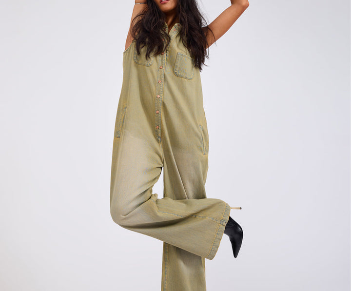 One Teaspoon Braxton Wide Leg Denim Jumpsuit