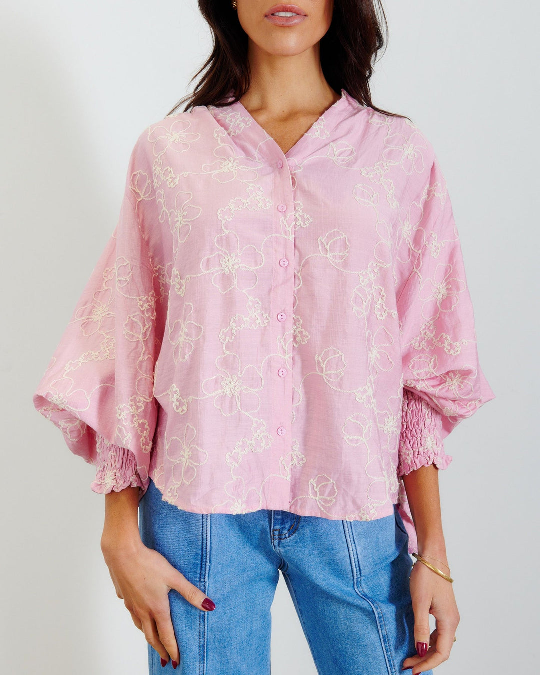 pink btl the label tilly balloon sleeve blouse 
