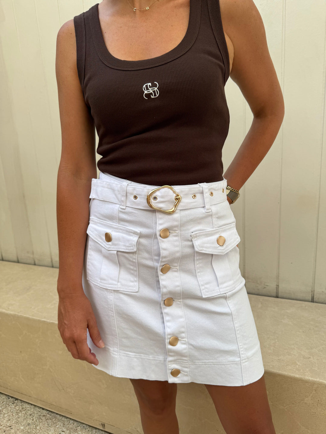 white Mini Skirt from Refuge Denim