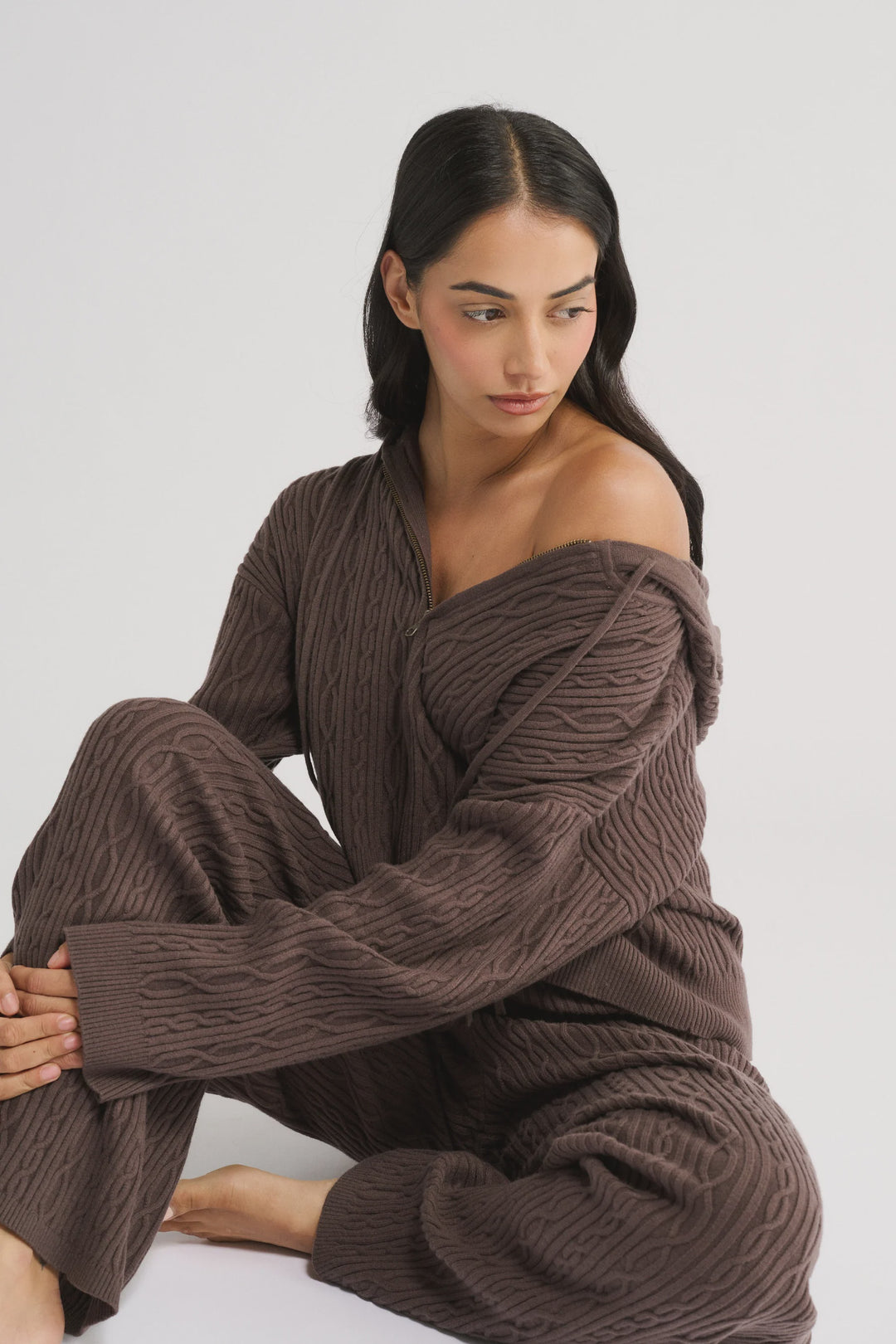 Katie Cable Knit Jacket in Chocolate from Primi