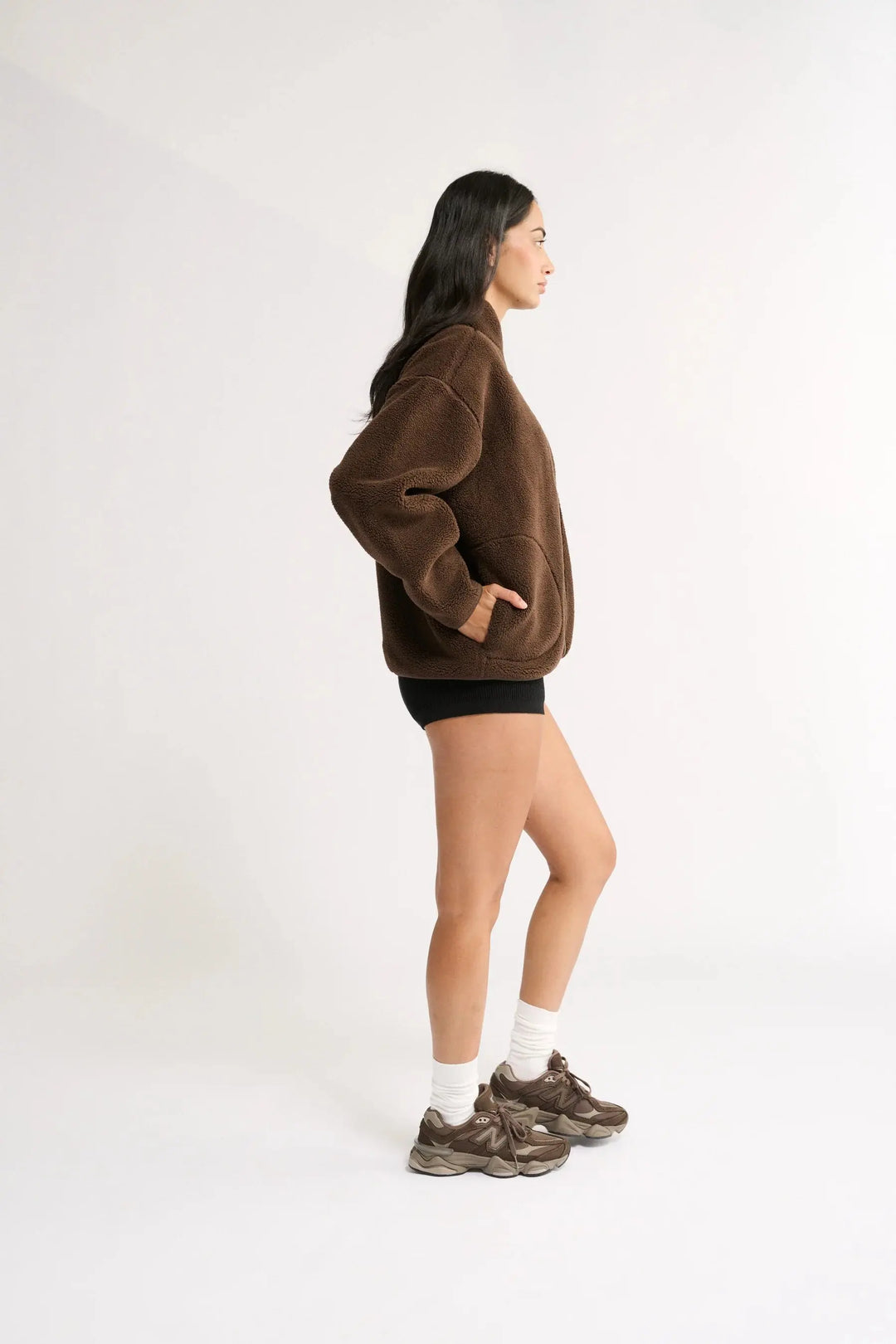 Flo Sherpa Jacket in Chocolate from Primi side detail