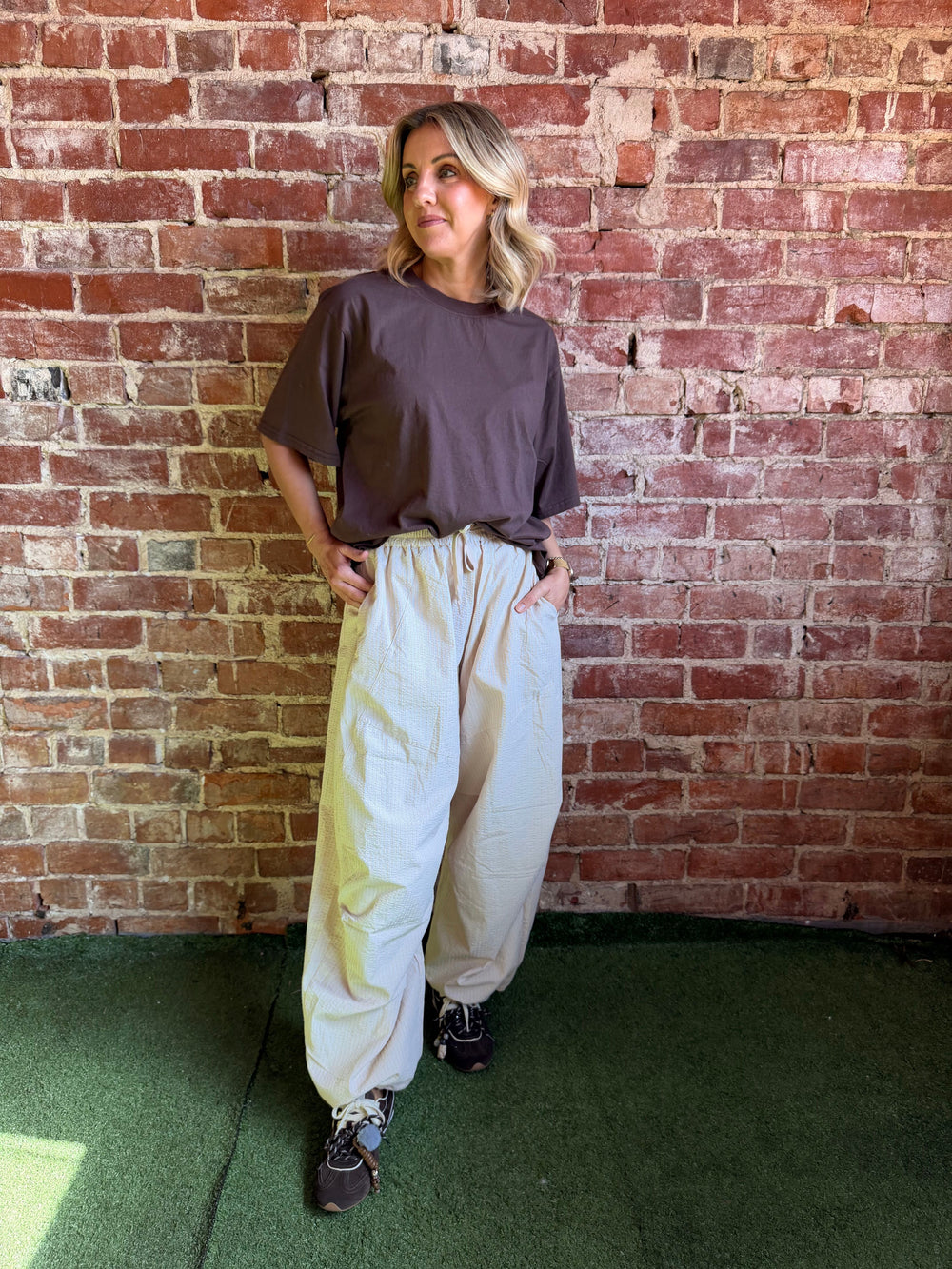 red berry katie pants in cream stripe