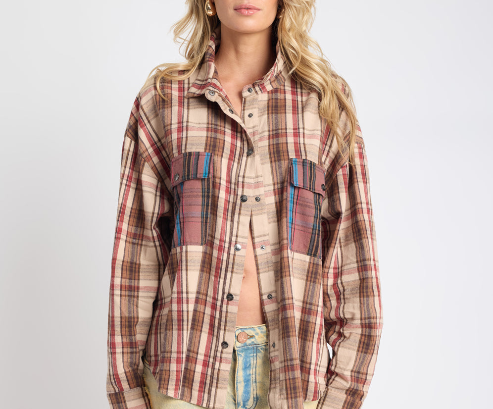 sand check Prairie Check Daria Shirt in Sand Check one teaspoon