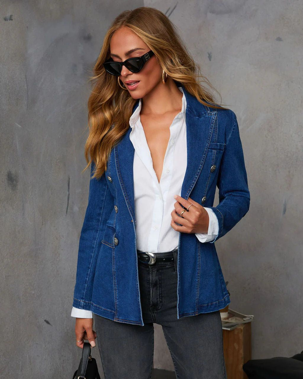 fitted denim blazer