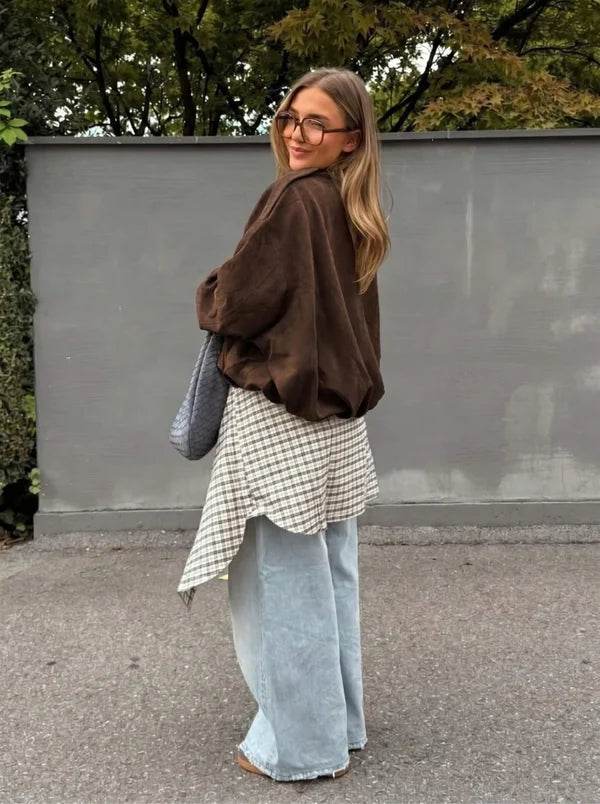 chocolate suede bomber jacket from smaibulun