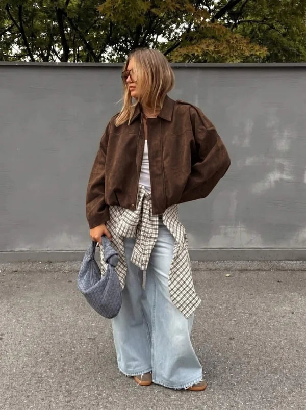 chocolate suede bomber jacket from smaibulun detail