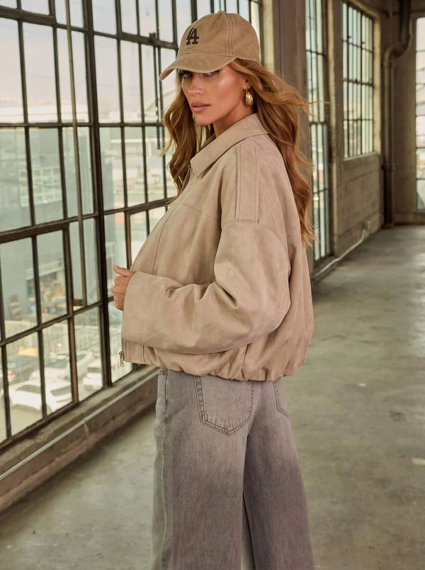 cream suede bomber jacket from smaibulun