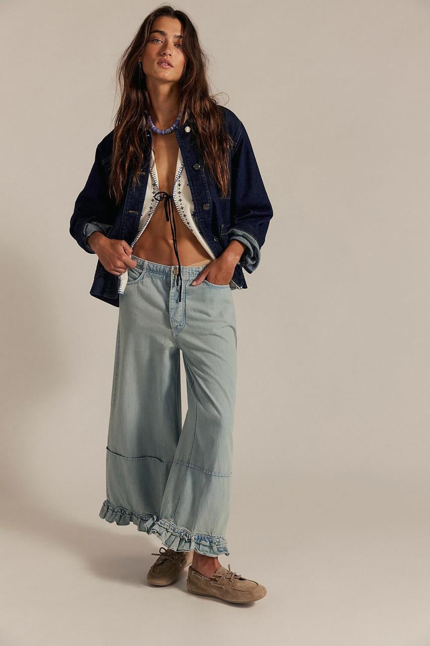 smaibulun frill pants in light denim