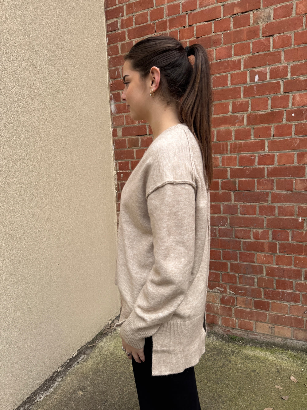 Stella wearing the Sunny Girl caprice knit jumper