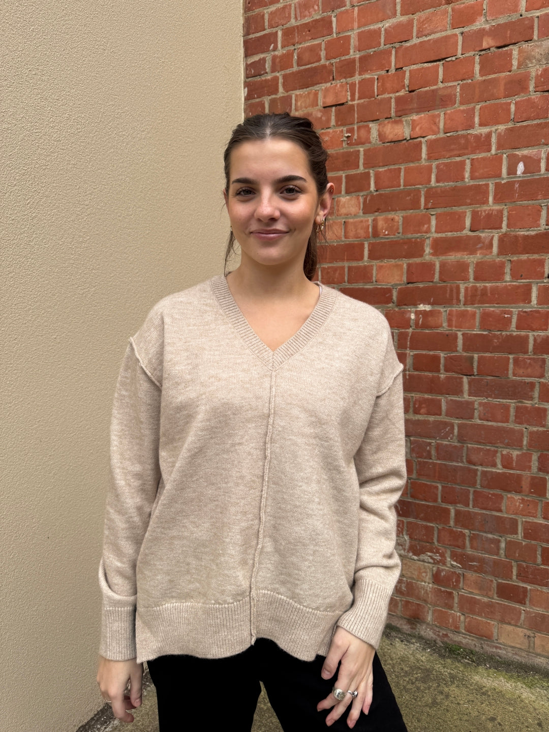 Stella wearing the Sunny Girl caprice knit jumper