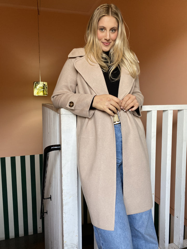 latte colour knit coat from sunny girl