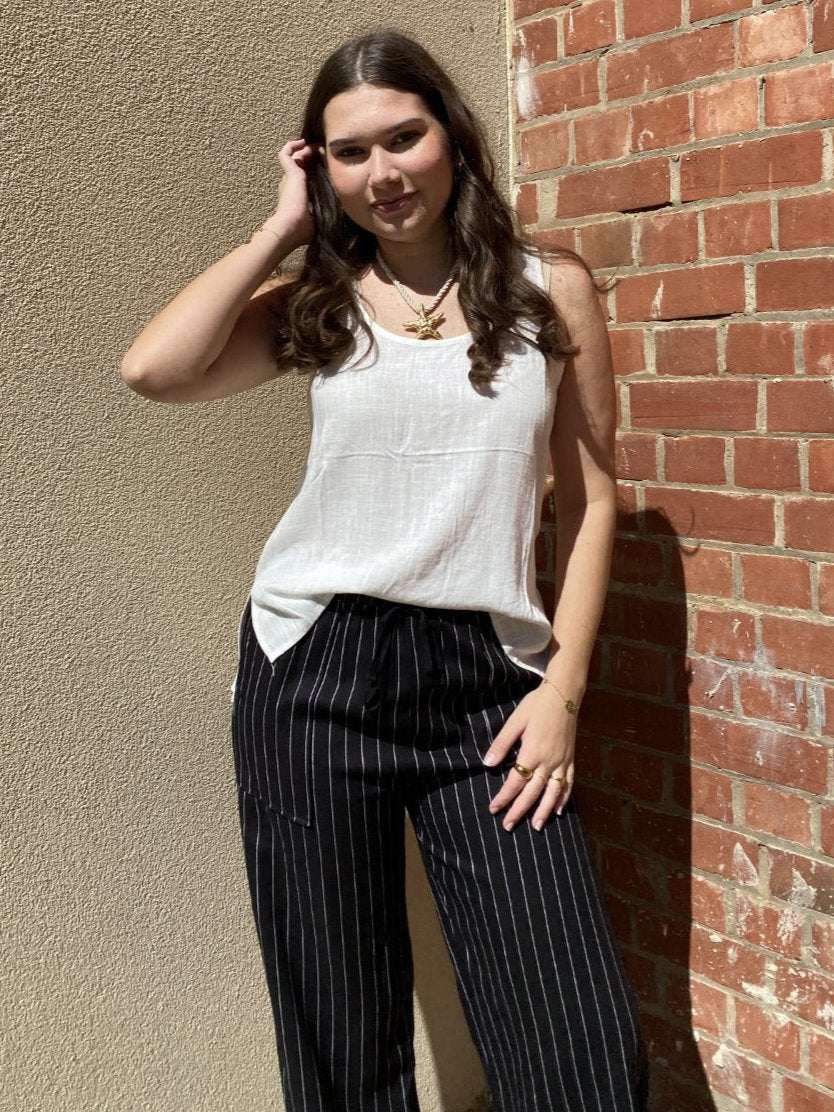 sunny girl pinstripe pants black