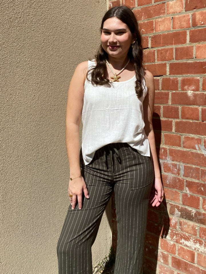 sunny girl pinstripe pants khaki