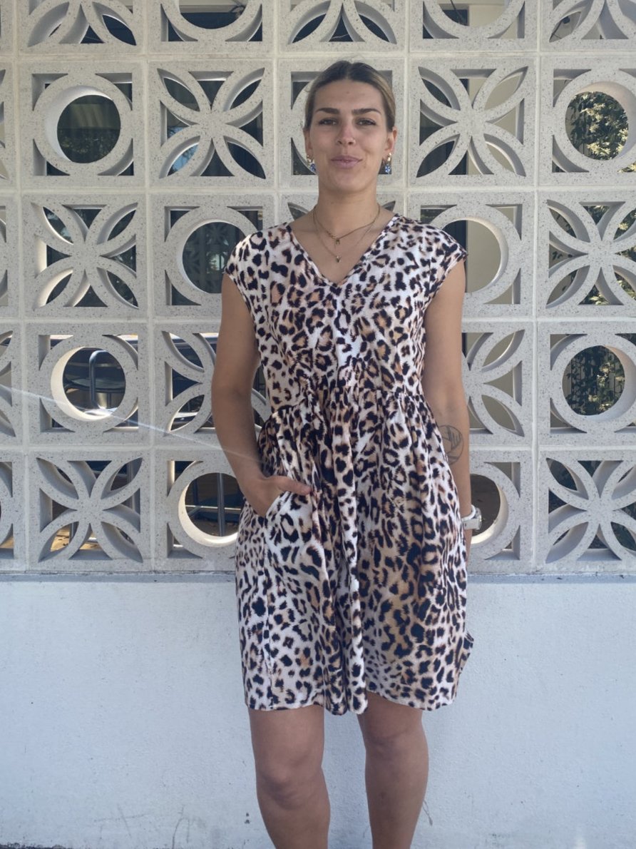 leopard print sunny girl smock dress