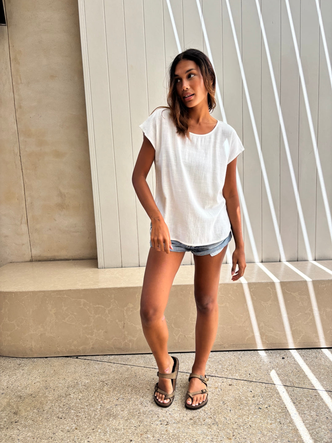 sunny girl white linen top