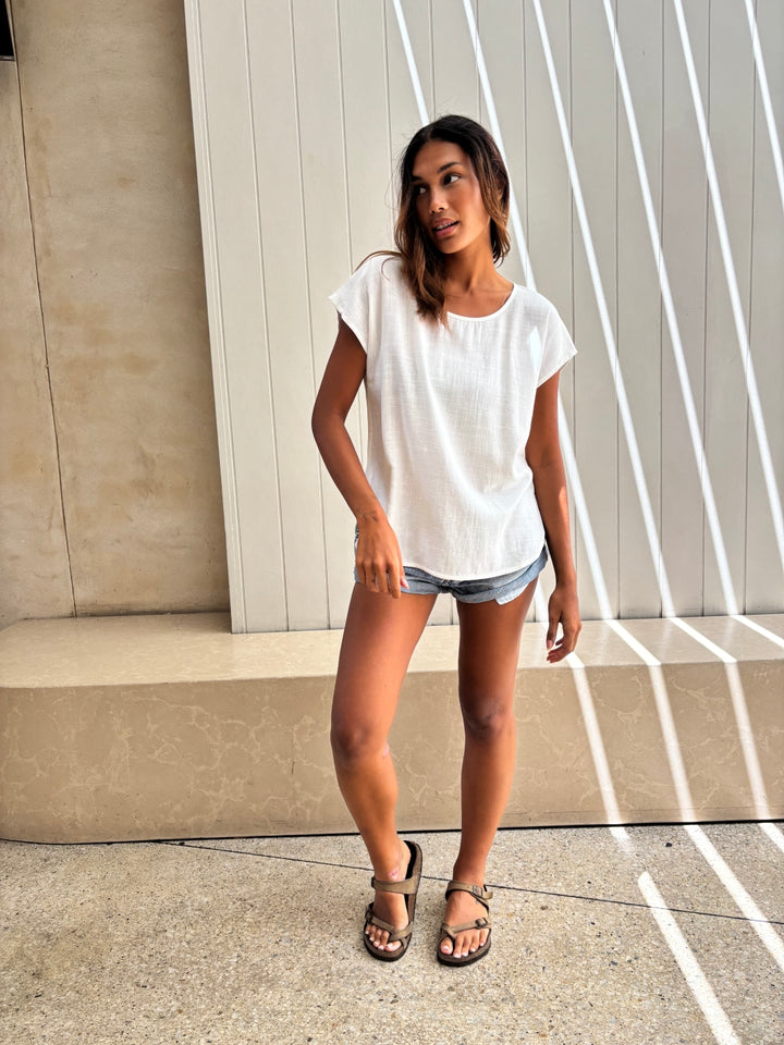 sunny girl white linen top