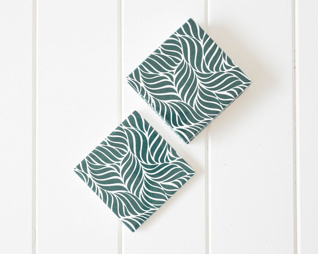 rayell leaf love ceramic coasters in forest green