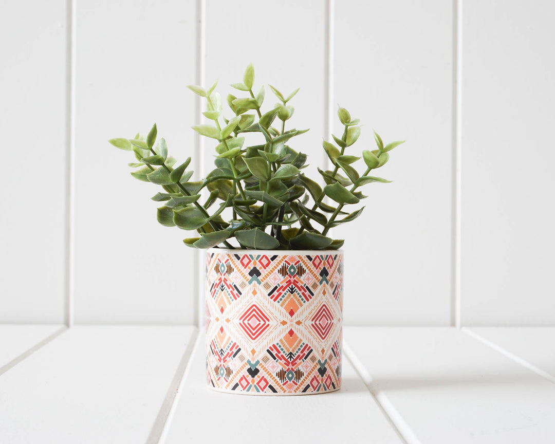 ceramic pot with geometric design
